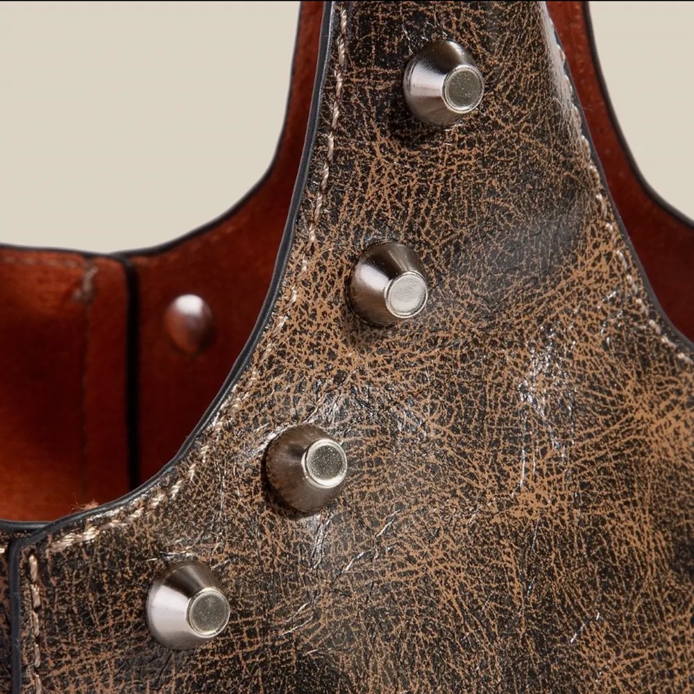 ShopEvelynne Black Leather Tote with Brown Interior - Picture 5 of 5